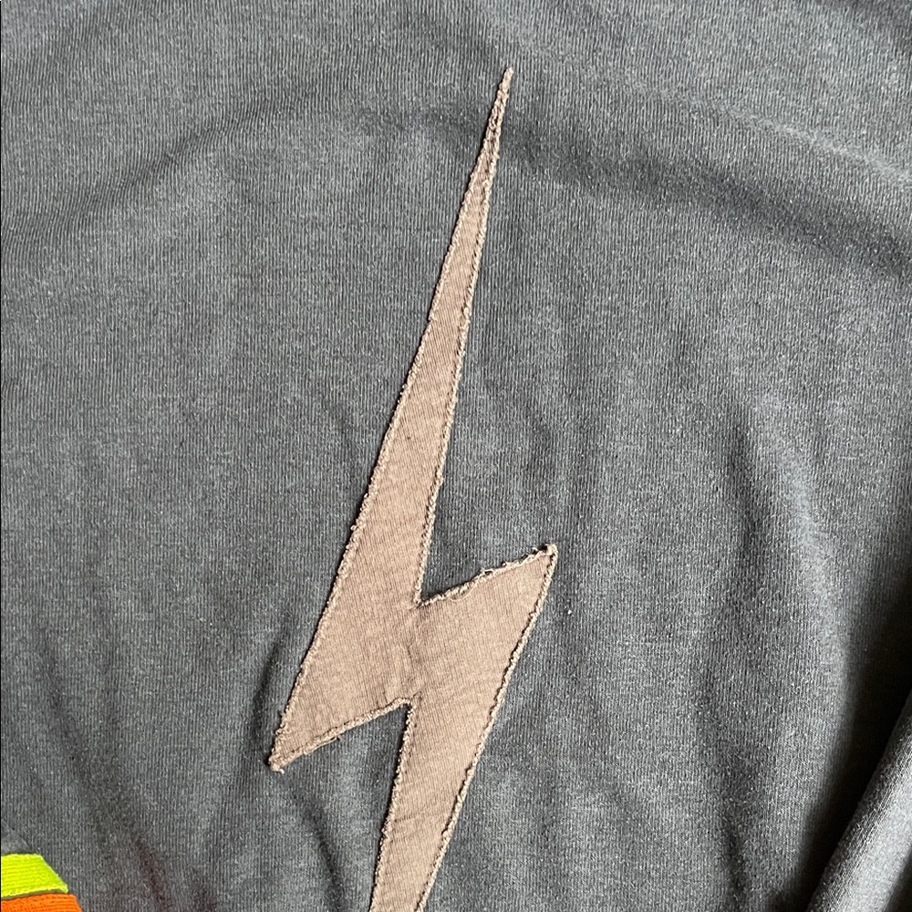 Aviator Nation Black Crewneck with Neon Rainbow Sleeve Stripes - Picture 4 of 6